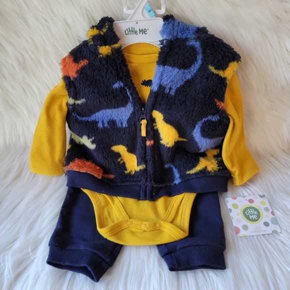 Little Me Dinosaur 3 Piece Vest Set
